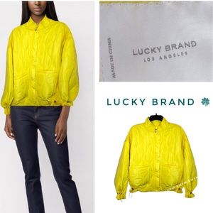 NWT Lucky Brand Quilt Coat Lemon Yellow Jacket Collared Zip-up L